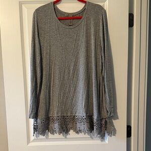 Sharon Young Gray Lace Hem Women's Top